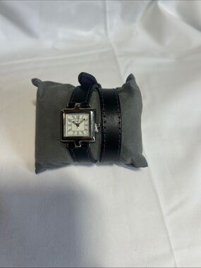 Coldwater Creek Black Double-Wrap Leather Watch